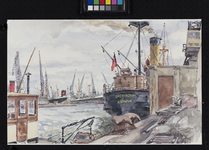 VII-372-24 Gezicht op de Merwehaven met de loskade van de firma Hudig & Pieters bij de Gustoweg, uit het noordwesten. ...
