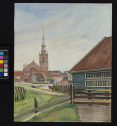 VIII-15-09 Gezicht op de Delftse Schie en op de Nederlandse Hervormde Kerk en op de achterzijde van de huizen aan de ...