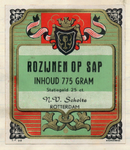 XII-F16-140 Etiket 'Rozijnen op sap' uit het etikettenboek, waarin de etiketten zijn geplakt, zoals die zijn gevoerd ...
