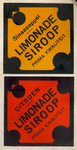 XII-F16-143 Twee etiketten 'Sinaasappel limonade siroop' en 'Citroen limonade siroop' uit het etikettenboek, waarin de ...