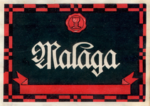 XII-F16-43 Etiket 'Malaga' uit het etikettenboek, waarin de etiketten zijn geplakt, zoals die zijn gevoerd door A.J. ...