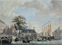XIV-57 Gezicht op de Zeevismarkt aan de noordzijde van de Blaak, met links daarvan de Soetenbrug en rechts de Blaak en ...