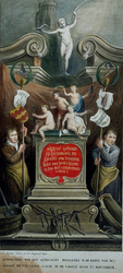 XVIII-136 Afbeelding van het schilderij van het Metselaarsgilde in de Grote Kerk aan het Grotekerkplein.