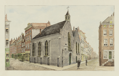 XVIII-190-01 Oude Schotse kerk aan de 1ste Lombardstraat, hoek de Meent.