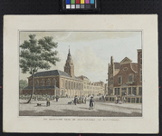 XVIII-253 De Waalsche kerk en de bloemenmarkt op de hoek Hoogstraat - Korte Hoogstraat.