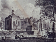 XVIII-288 Gezicht op de Lutherse Kerk aan de Wolfshoek met de Keizersbrug bij de Blaak, uit het noordoosten.