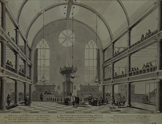 XVIII-297 Interieur van de Remonstrantse kerk aan de Vissersdijk.