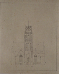 XVIII-57-1 Grote Kerk aan het Grotekerkplein, gevel aan torenzijde (met schaal in ellen).