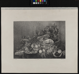 XXI-44 Steendruk van een schilderij van J. de Ham voorstellende een stilleven (verbrand in het Museum Boymans in 1864).