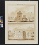 XXIX-36-02 Twee tekeningen van het Huis te Crooswijk. Boven de middeleeuwse woontoren gesloopt in 1574, bekend onder de ...