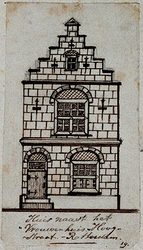 XXV-345 Voorgevel van een huis in de Hoogstraat noordzijde, naast het Vrouwenhuis.3 tekeningen op één karton: XXV 343, ...