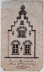 XXV-409 Bovenstuk van de gevel van een huis aan de westzijde van de Schiedamsedijk.4 tekeningen op één karton: XXV 406, ...