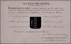 XXXI-140-04-2 Wapendiploma van de Gemeente Delfshaven. Het wapen op het zakkendragershuisje aan de Voorstraat op een ...