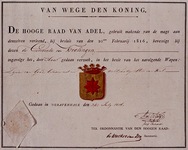 XXXI-358-00-01 Wapendiploma van de Gemeente Kralingen uitgegeven door de Hoge Raad van Adel.