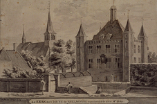 XXXI-637 de Kerk en t' Huys te Yselmonde van den dyk te zien Ao 1732. Kerk en Huis te IJsselmonde.