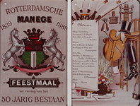 XXXIII-103-1 1889Menu van het feestmaal gehouden ter gelegenheid van het 50-jarig bestaan van de Rotterdamse Manege, ...