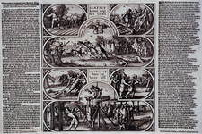XXXIII-12 Afbeelding en beschrijving van de terechtstelling van Bleiswijkse predikant Hendrik Slatius en drie anderen.