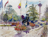 XXXIII-1250-17-4 25 maart - 25 september 1960Floriade.Ingang Koningshof met de beelden van Henri Moore.