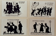 XXXIII-300 1914-1918. De mobilisatie. 4 prentbriefkaarten op 1 blad. Van links naar rechts en boven naar beneden: - De ...