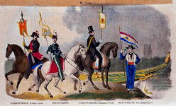 XXXIII-58 1841Intocht van Willem II te Rotterdam.Uniformen van de Rotterdamse eerewacht en de eeresloeproeiers, de ...