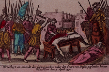 XXXIII-5B 9 april 1572Soldaten van Bossu begaan wreedheden na de verovering van de stad Rotterdam.