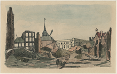 XXXIII-62-02-5 13 mei 1849Restanten van de suikerraffinaderij van de heer P. Tromp aan de Leuvehaven, na de brand.