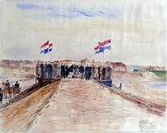 XXXIII-798 26 april 1951De voltooiing van de afdamming van de Brielse Maas.Koningin Juliana metselt de oorkonde in het ...