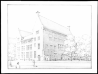 1978-3518 Afbeelding van de ontwerptekening van het toekomstige bankgebouw van R. Mees en Zonen aan het Beursplein. ...