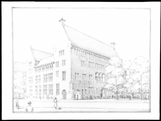 1978-3518 Afbeelding van de ontwerptekening van het toekomstige bankgebouw van R. Mees en Zonen aan het Beursplein. ...