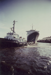 1982-3700 Gezicht op de Nieuwe Maas met het passagiersschip de Queen Elizabeth 2 bij het terrein van de Holland-Amerika ...