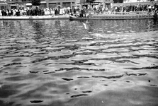 1991-2976-EN-2977 Zwemwedstrijd in de Delfshavense Schie.Afgebeeld van boven naar benden:-2976:-2977: Aelbrechtskade op ...