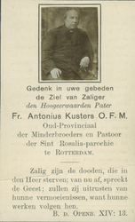 P-006026 Bidprentje van Antonius Kusters O.F.M., oud-Provinciaal van de Minderbroeders en pastoor van de St.Rosaliakerk ...