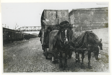 1968-686 Een goederenkar getrokken door twee paarden in de Vierhavenstraat.