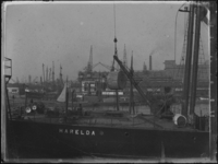 1976-4237 Parkhaven met op de achtergrond het hoge Veemgebouw op de voorgrond het schip Harelda.