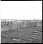7416 Horizontaal- en verticaal geplaatste grafstenen op een Joodse begraafplaats.