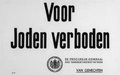 1968-280 Mededeling: Voor Joden verboden, ondertekend door de procureur-generaal bij het gerechtshof te 's-Gravenhage ...