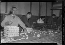 THO-174 Bij Olivier's Eieren Centrale aan de Schalk Burgerstraat 24-26 sorteren werknemers eieren aan een lopende band.