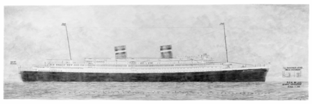 RDM-11192 Fotografische reproductie van een tekening van het passagiersschip SS Nieuw Amsterdam (2) (RDM-200) voorzien ...
