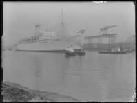 RDM-21345 Het Engelse passagiersschip SS Himalaya (P&O) wordt de Heysehaven ingesleept door de Rotterdamsche Droogdok ...
