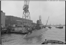 RDM-51788 De Hr. Ms. Zeeleeuw, een onderzeeboot uit de Walrus klasse, bij de proefvaart. De Hr. Ms. Zeeleeuw was de ...