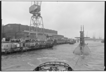 RDM-51790 De Hr. Ms. Zeeleeuw, een onderzeeboot uit de Walrus klasse, bij de proefvaart. De Hr. Ms. Zeeleeuw was de ...