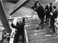 1969-1024 Een opname voor de Duitse televisie van de herbouw van de molen 'De Ster' aan de Plaszoom.