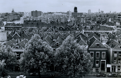 1977-1662 Woonhuizen aan de Crooswijksekade. Achterzijde de daken van de woningen van de wijk Rubroek.