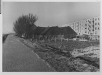 IX-697 Gezicht op de Delfshavenseweg met op de achtergrond de flatwoningen aan de Hoornweg. Rechts een deel van de ...