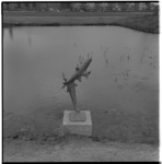 22090 Sculptuur 'De Dolfijnen' bij de vijver in het Wijkpark in Schiebroek tussen de Meidoornsingel, de Peppelweg en de ...