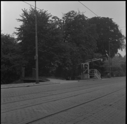 43792 Zicht op een bruggetje verscholen tussen de bomen aan de 's-Gravenweg, voorbij de Kortekade.