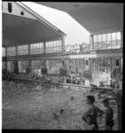 8424 Zwemmende kinderen in het sportfondsenbad aan de Van Maanenstraat.