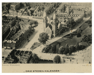 XVIII-3 Luchtopname van de Koninginnekerk aan de Boezemsingel en omgeving, met rechts de Slachthuiskade en de Boezem, ...