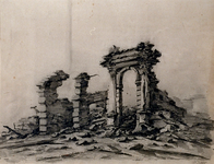RI-1578 13 mei 1849De uitgebrande resten van de stoomsuikerraffinaderij van P. Tromp aan de Leuvehaven