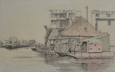 VIII-89-23-22 Gezicht op de Rotterdamse Schie met het overzetpontje en fabriek van Van der Burg aan de Oudedijkse Schiekade.
